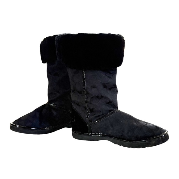 Coach Black Boots | Signature Logo Fur Lined Winter Boots Wear Tall or Cuffed - Picture 8 of 9